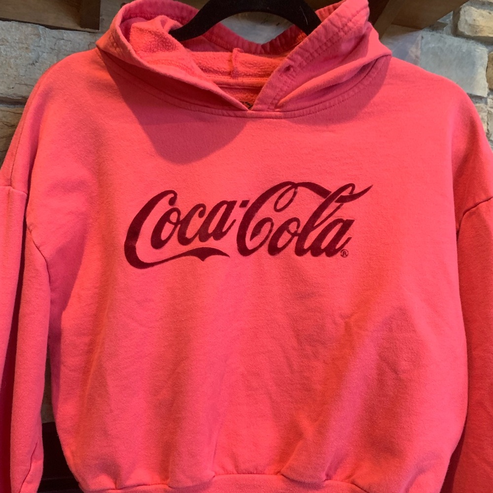 Vintage Coca-Cola fleece, crop-style, pullover hoodie.